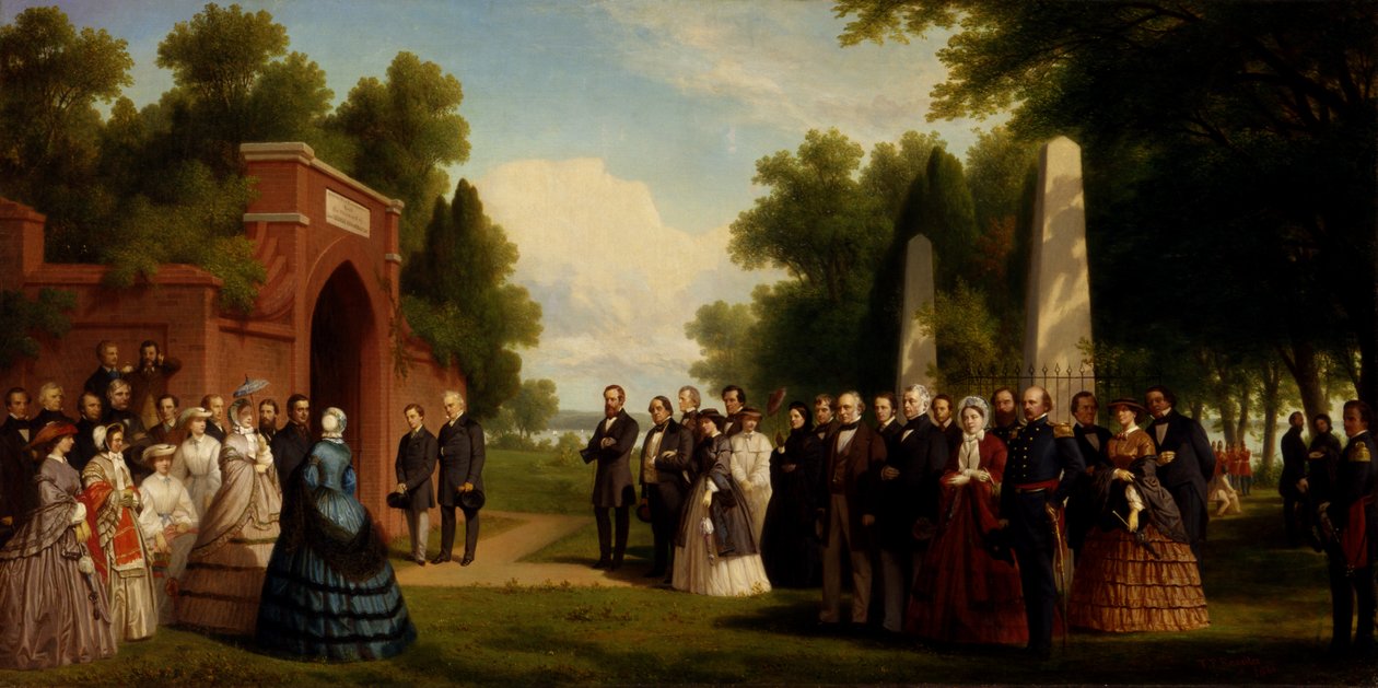Besøg af prinsen af Wales, præsident Buchanan og højtstående personer til graven i Washington..., 1861 af Thomas Pritchard Rossiter