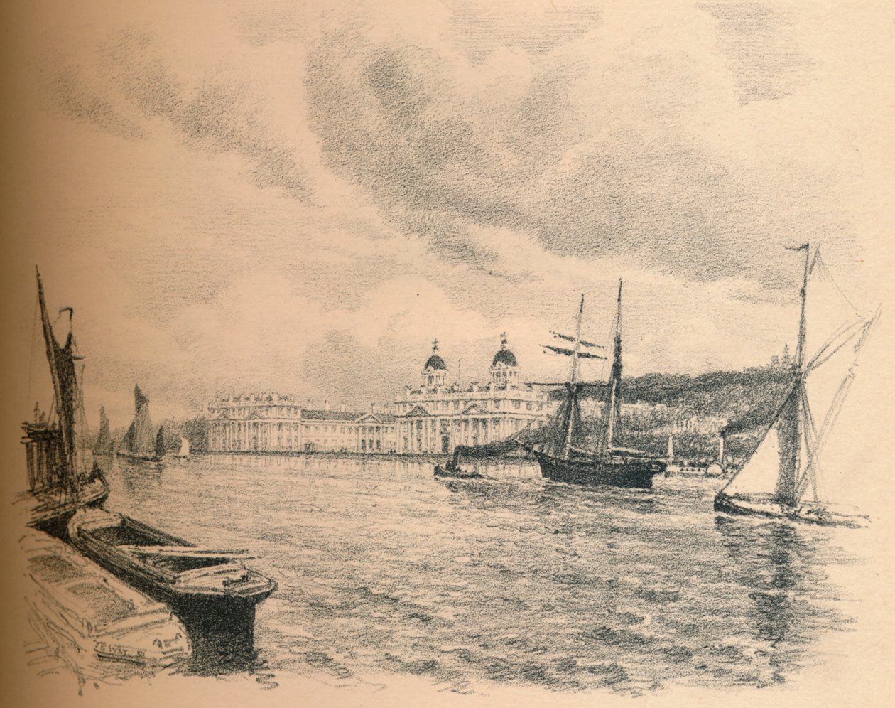 Greenwich Palace fra floden, 1902 af Thomas Robert Way