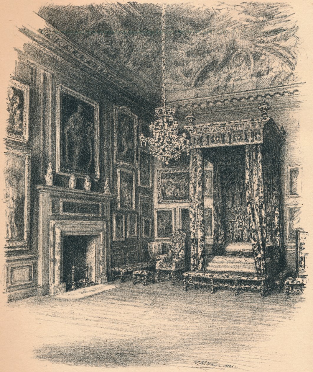Queen Annes Bedchamber, Hampton Court Palace, 1902 af Thomas Robert Way