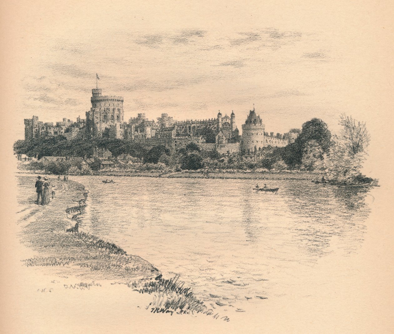 Windsor Castle fra floden, 1902 af Thomas Robert Way