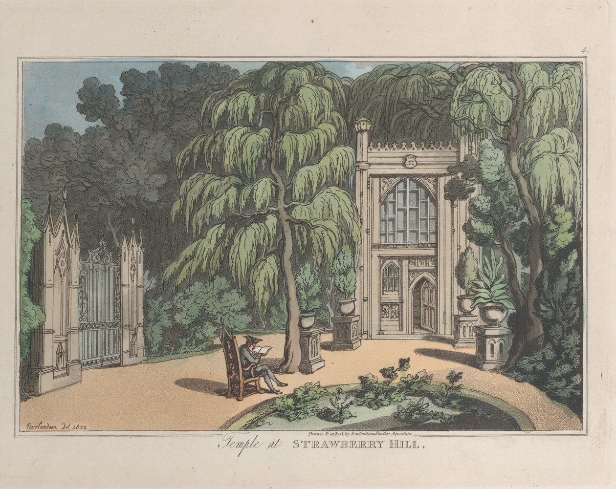 Tempel ved Strawberry Hill, fra Sketches from Nature, 1822., 1822. Skabere: Thomas Rowlandson, Joseph Constantine Stadler. af ThomasThomas Rowlandson, Joseph Constantine Stadler Thomas Rowlandson, Joseph Constantine Stadler