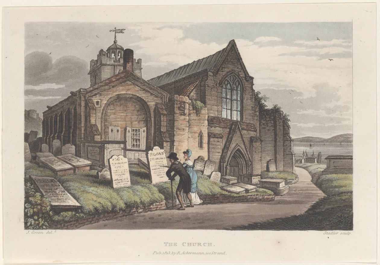 The Church, from Poetical Sketches of Scarborough, 1813., 1813. Skabere: Thomas Rowlandson, Joseph Constantine Stadler, J. Bluck. af Thomas Rowlandson, Joseph Constantine Stadler, J. Bluck