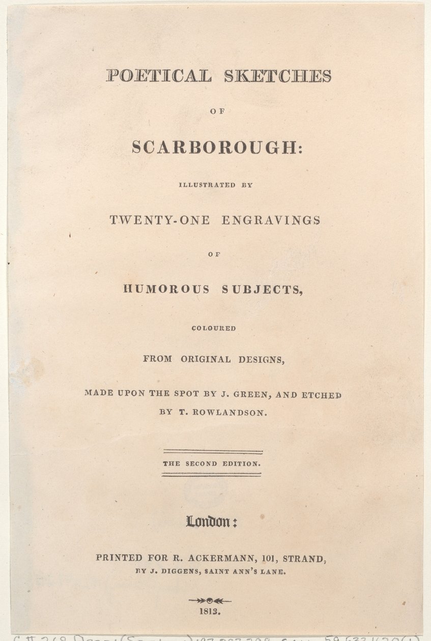 Titelblad, fra Poetical Sketches of Scarborough, 1813., 1813. Skabere: Thomas Rowlandson, Joseph Constantine Stadler, J. Bluck. af Thomas Rowlandson, Joseph Constantine Stadler, J. Bluck