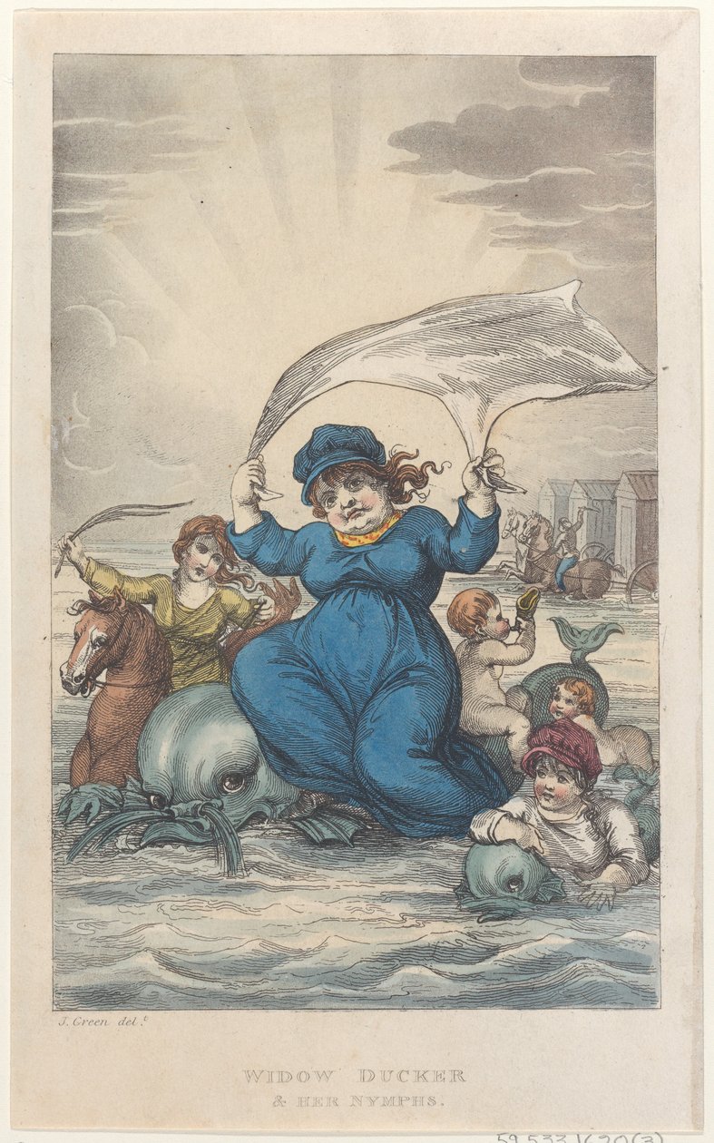 Widow Ducker & Her Nymphs, fra Poetical Sketches of Scarborough, 1813., 1813. Skabere: Thomas Rowlandson, Joseph Constantine Stadler, J. Bluck. af Thomas Rowlandson, Joseph Constantine Stadler, J. Bluck