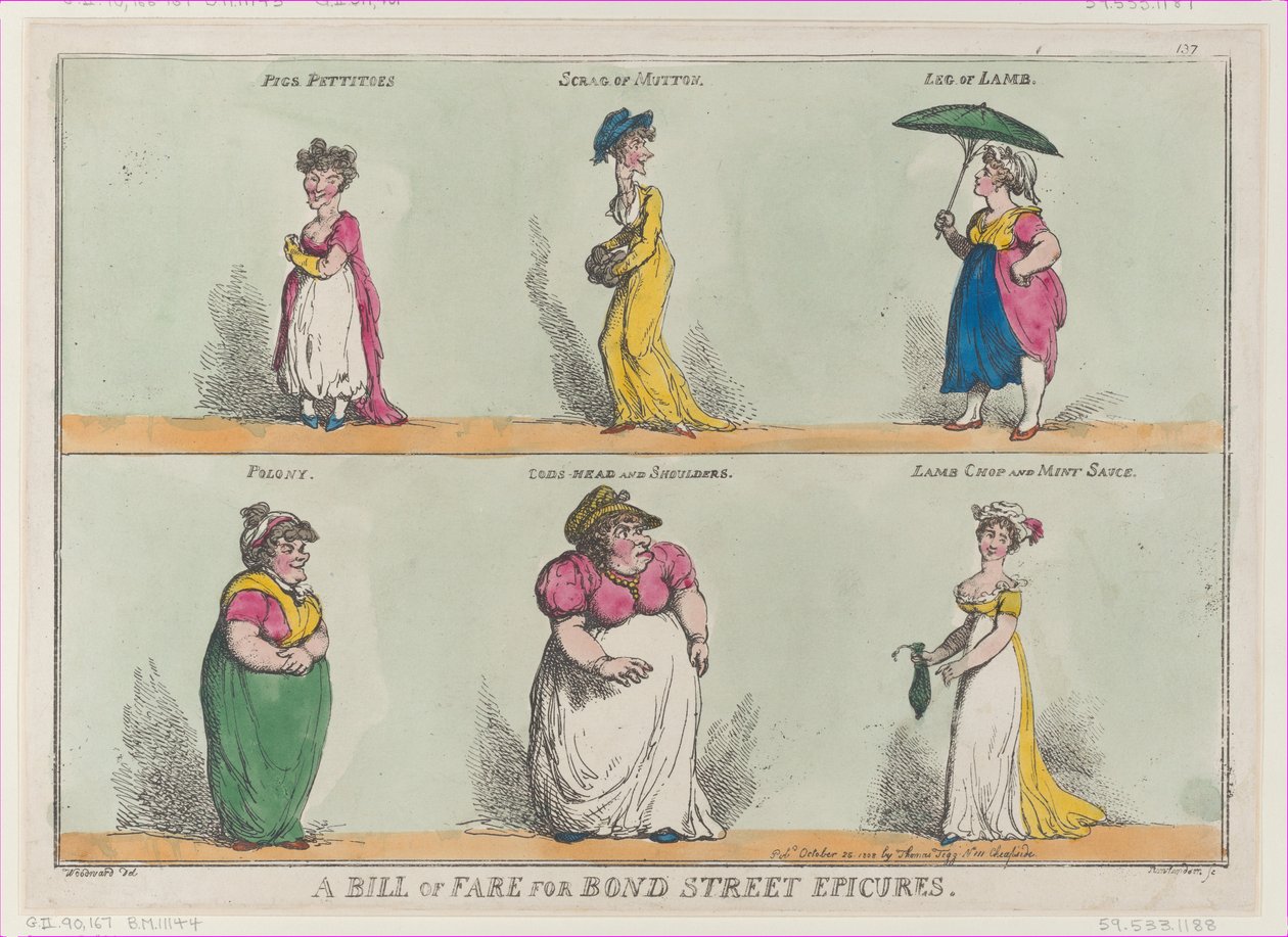 En billetpris for Bond Street Epicures !!, 25. oktober 1808., 25. oktober 1808. af Thomas Rowlandson