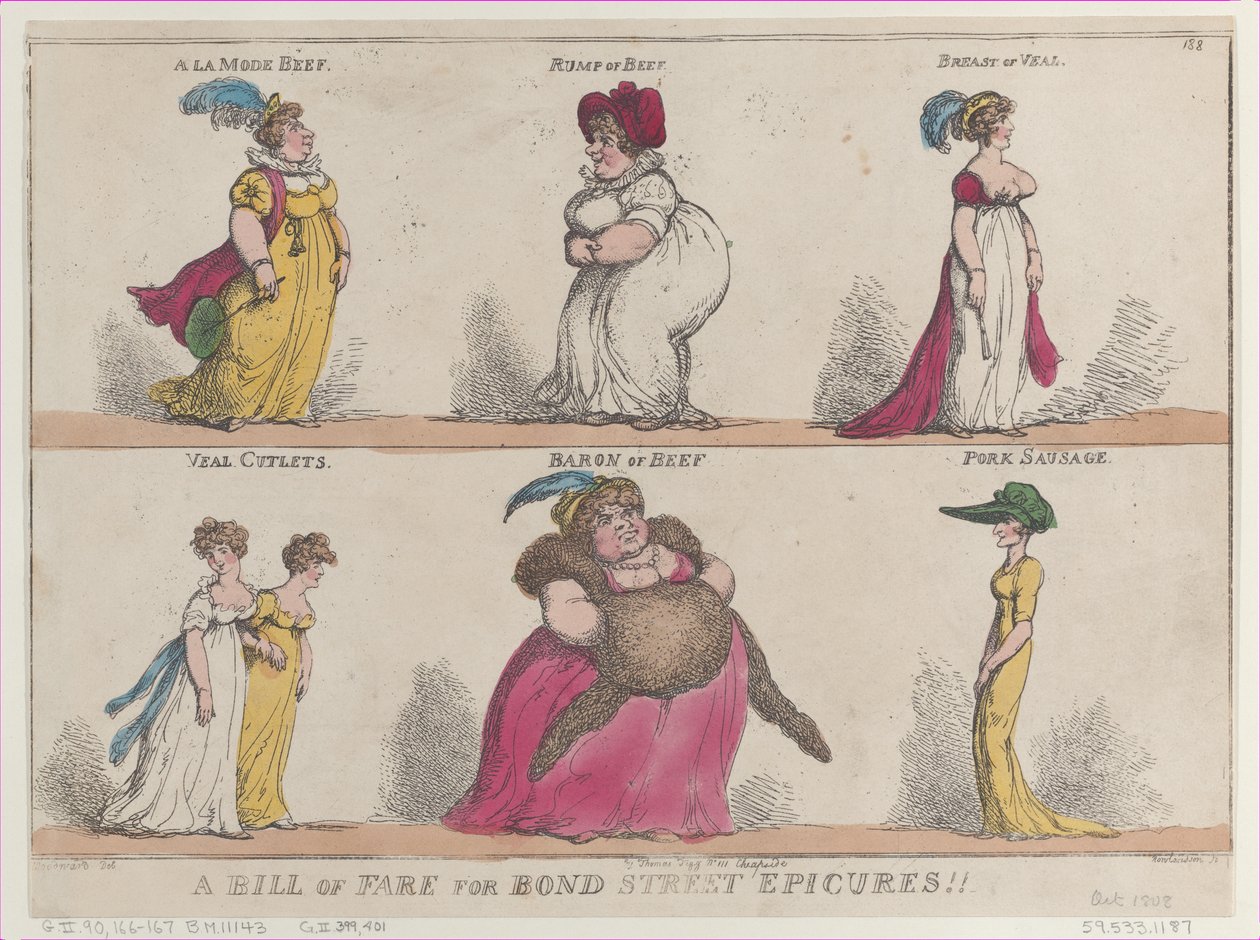 A Bill of Fare for Bond Street Epicures!!, 25. oktober 1808., 25. oktober 1808. af Thomas Rowlandson