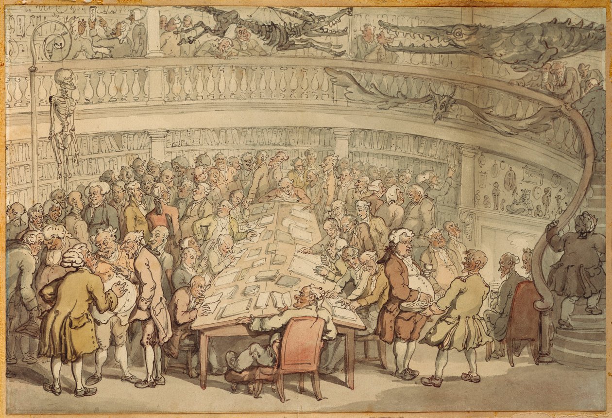 En samtale i "Surgeons Hall", Old Bailey, London af Thomas Rowlandson