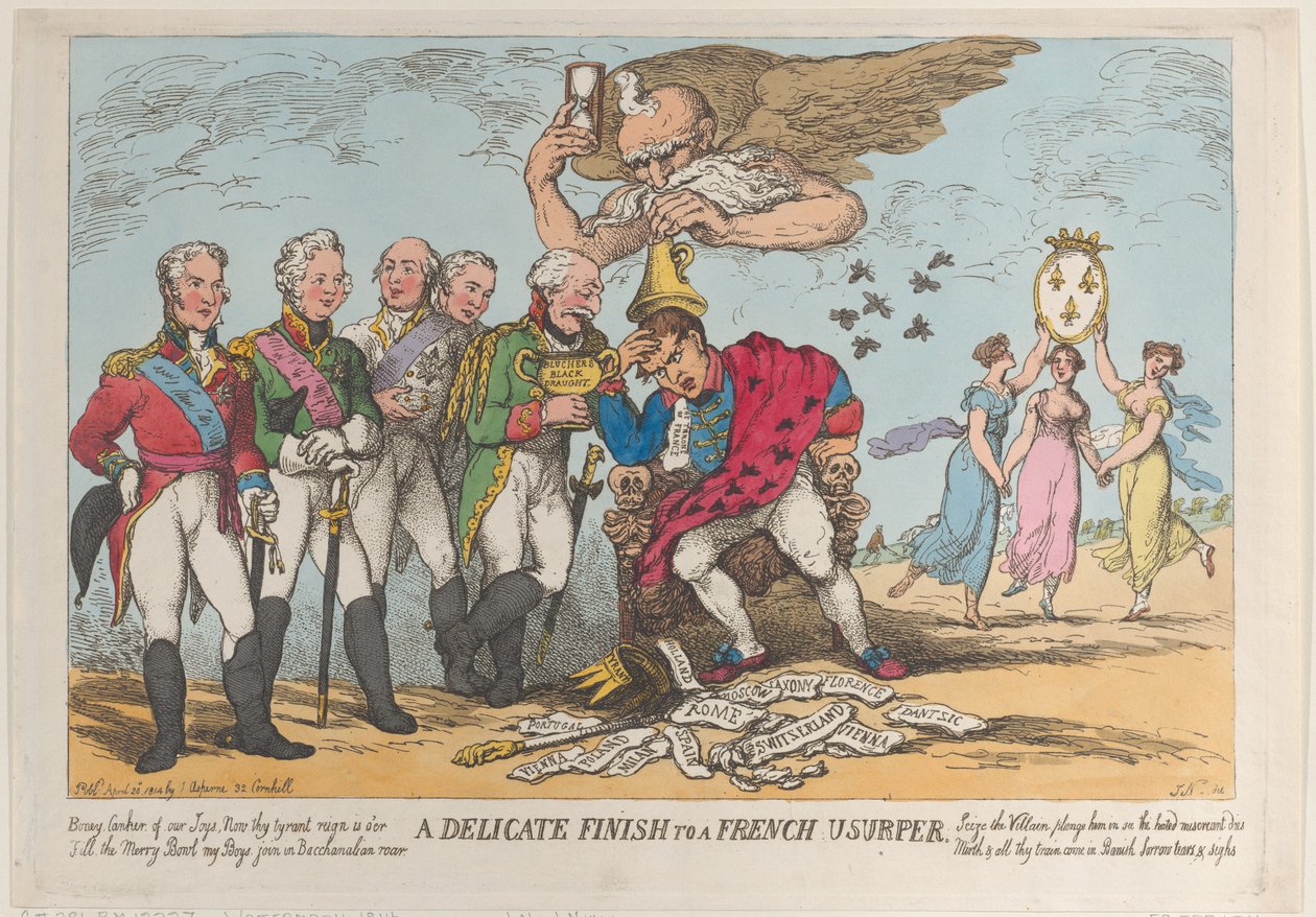 En delikat finish til en fransk usurpator, 20. april 1814., 20. april 1814. af Thomas Rowlandson