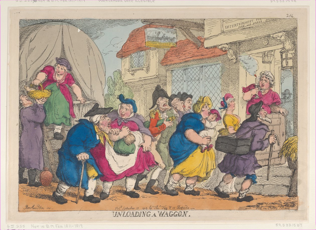 En dyb katastrofe, eller Miss Fubby Fatarmins paryk brød i brand, 12. september ..., 12. september 1813. af Thomas Rowlandson