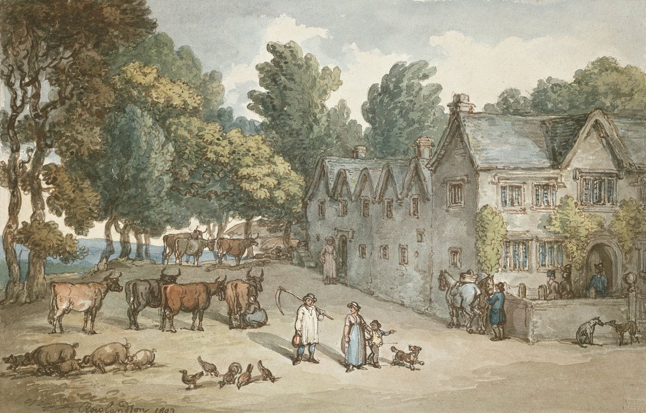 A Farmhouse at Hengar, Cornwall, 1803 (wc, pen og blæk på papir) af Thomas Rowlandson
