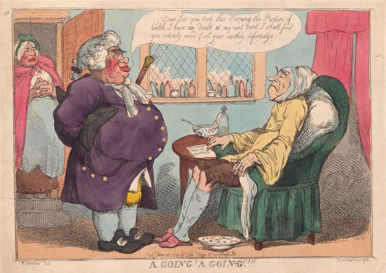A Going, A Going!!, pub. 1813 (håndfarvet gravering) af Thomas Rowlandson