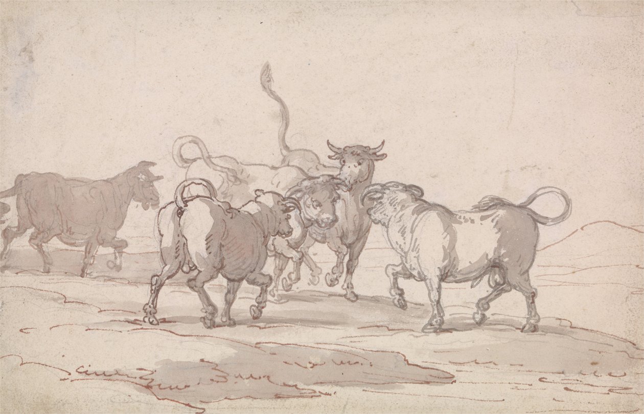 En gruppe på fem tyre, der er ved at gå i kamp af Thomas Rowlandson