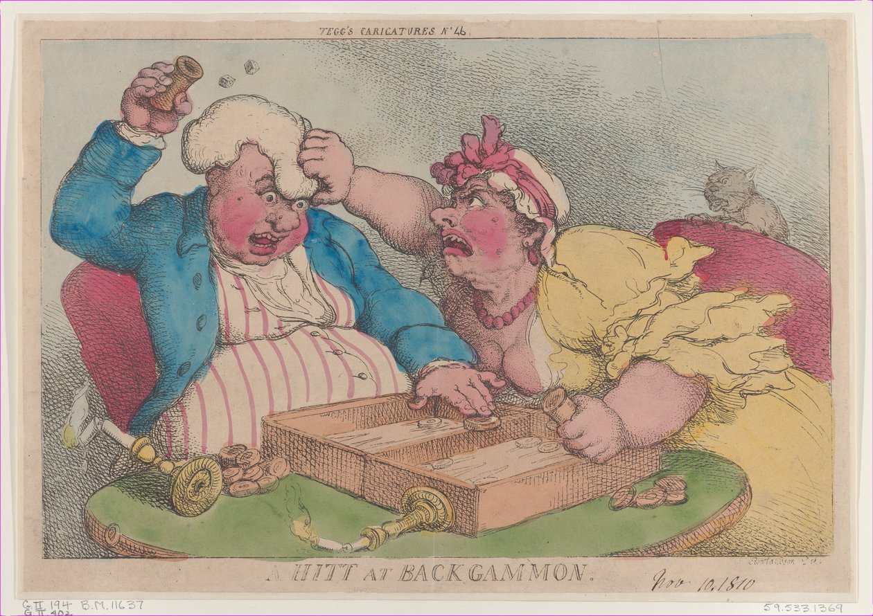 A Hitt at Backgammon, 9. november 1810., 9. november 1810. af Thomas Rowlandson