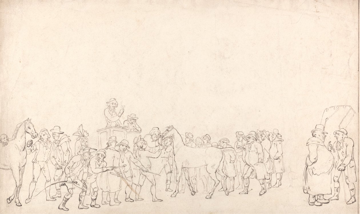 En hesteauktion hos Hopkins’ Repository (Et overblik) af Thomas Rowlandson