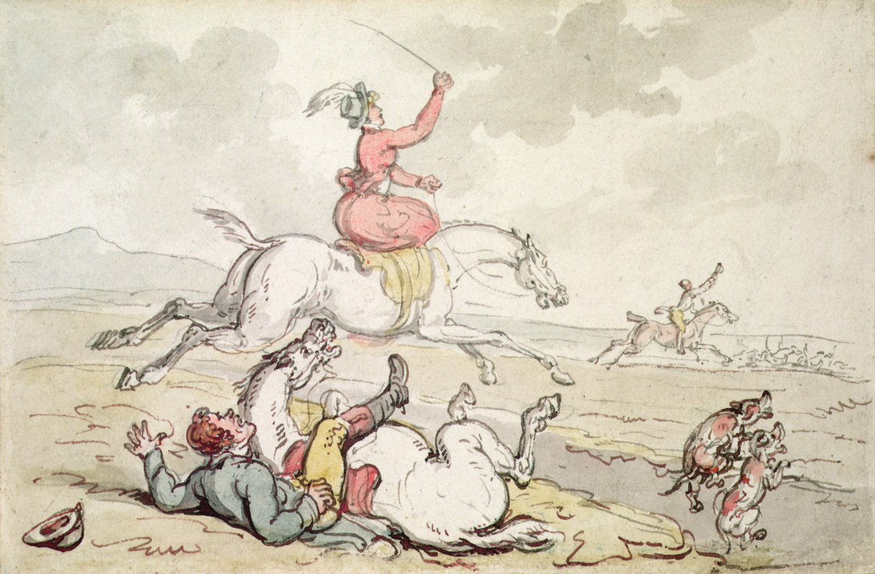 En jagthændelse (pen & blæk og akvarel på papir) af Thomas Rowlandson