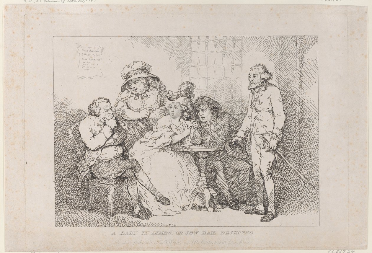 En kvinde i limbo, eller: Kaution til jøde afvist af Thomas Rowlandson