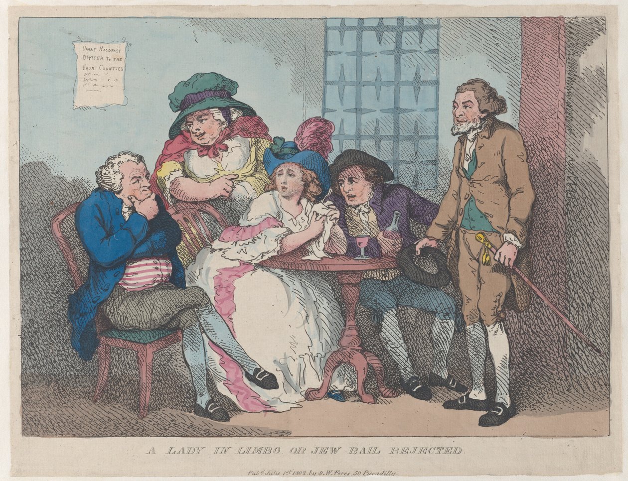 A Lady in Limbo, eller Jøde-kaution afvist, 1. juli 1802., 1. juli 1802. af Thomas Rowlandson
