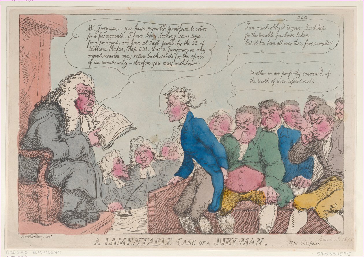 A Lamentable Case of a Jury-Man, 10. marts 1815., 10. marts 1815. af Thomas Rowlandson