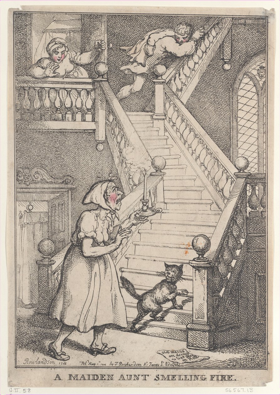 En jomfru tante lugter ild, [1. maj 1806], genudgivet 1. maj,..., [1. maj 1806], genudgivet 1. maj 1812. af Thomas Rowlandson