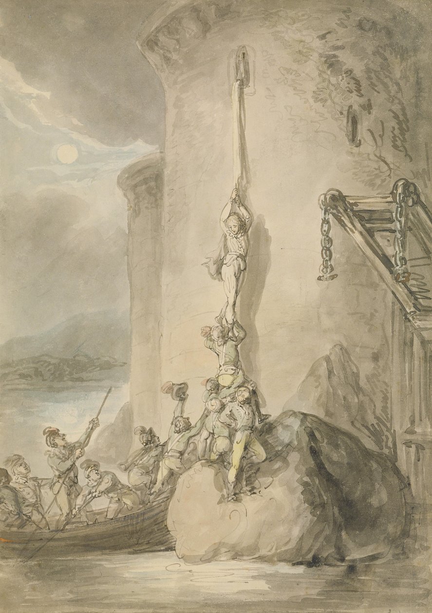 A Military Escapade, ca. 1794 (pen og blæk med akvarel og vask over grafit på papir) af Thomas Rowlandson