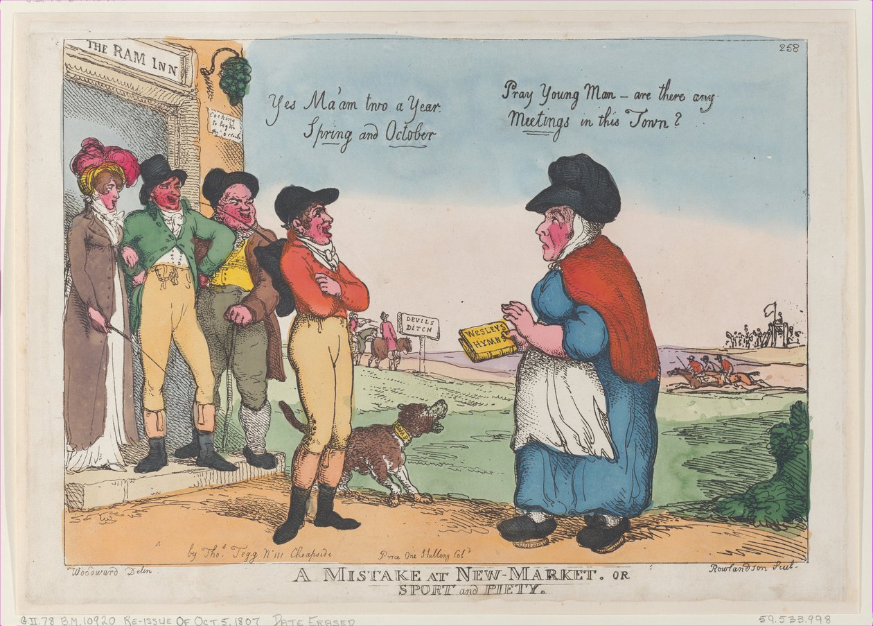 A Mistake at New Market, or Sport and Piety, 5. oktober 1807., 5. oktober 1807. af Thomas Rowlandson
