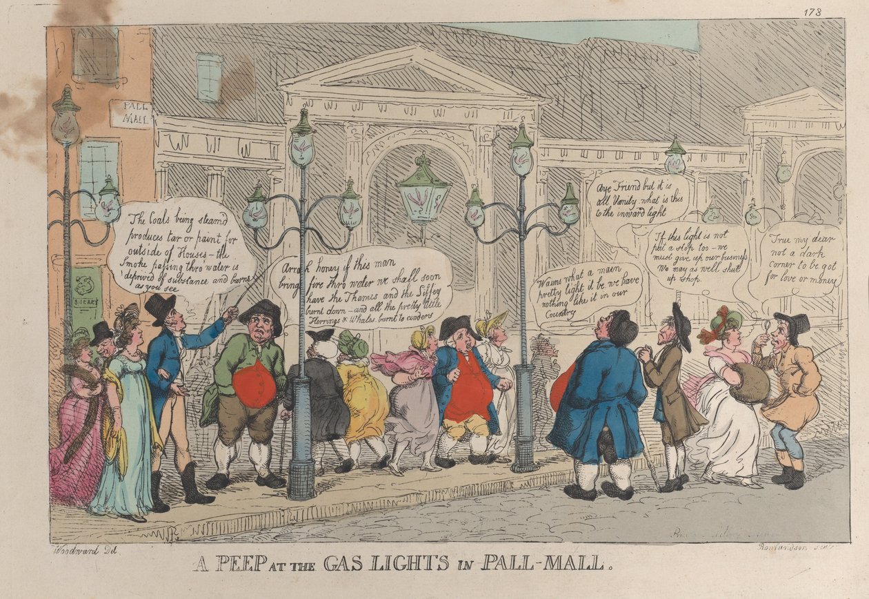 Et kig på gaslygterne i Pall-Mall, 23. december 1809., 23. december 1809. af Thomas Rowlandson