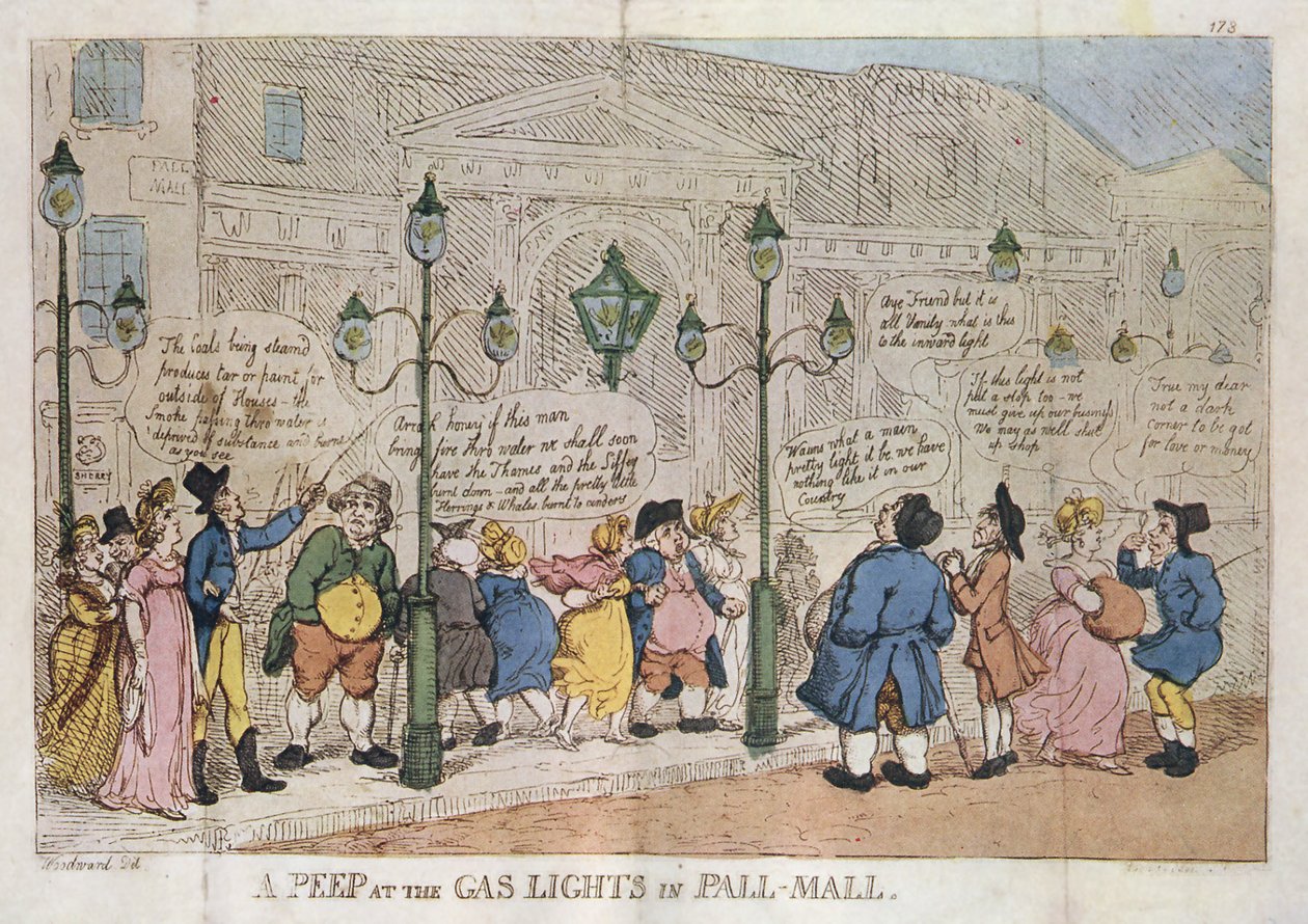 Et kig på gaslysene i Pall Mall Rowlandson 1809 af Thomas Rowlandson
