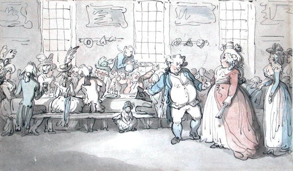 En offentlig morgenmad (pen & blæk og akvarel på papir) af Thomas Rowlandson