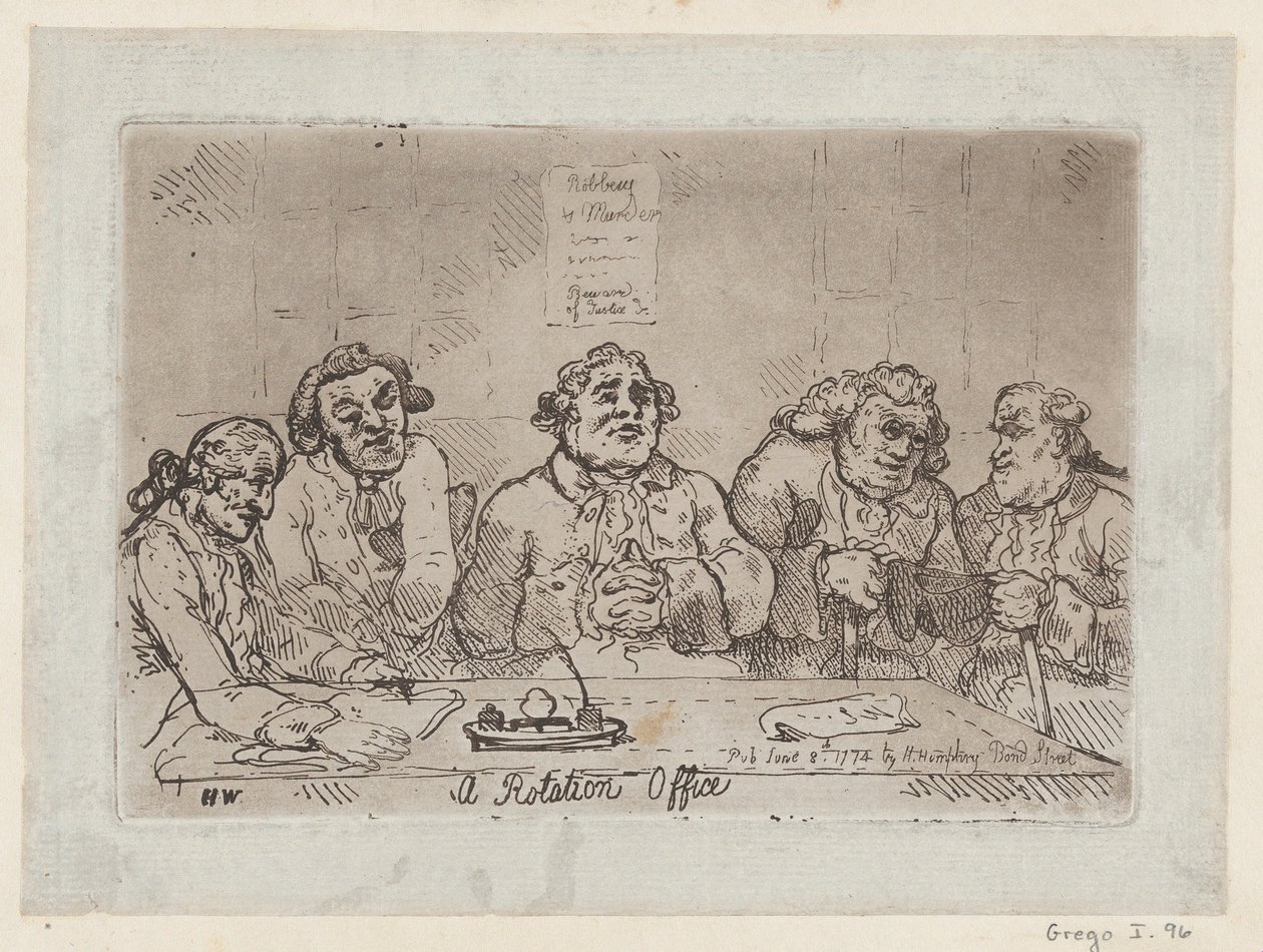 Et Rotationskontor, [8. juni 1774] 1779 genudgivelse ., [8. juni 1774] 1779 genudgivelse. af Thomas Rowlandson