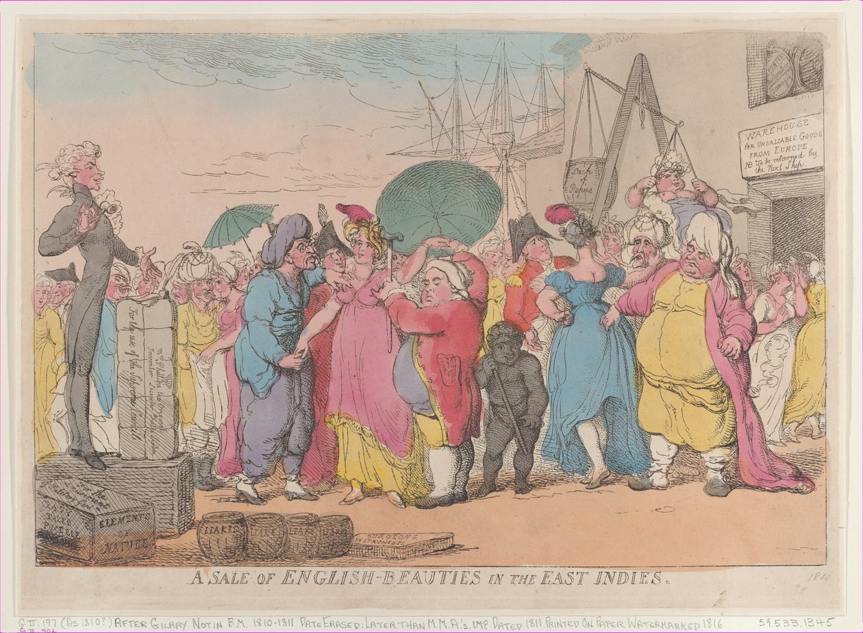 Et salg af engelsk-skønheder i Ostindien, [10. maj 1811], genoptryk., [10. maj 1811], genoptryk. af Thomas Rowlandson