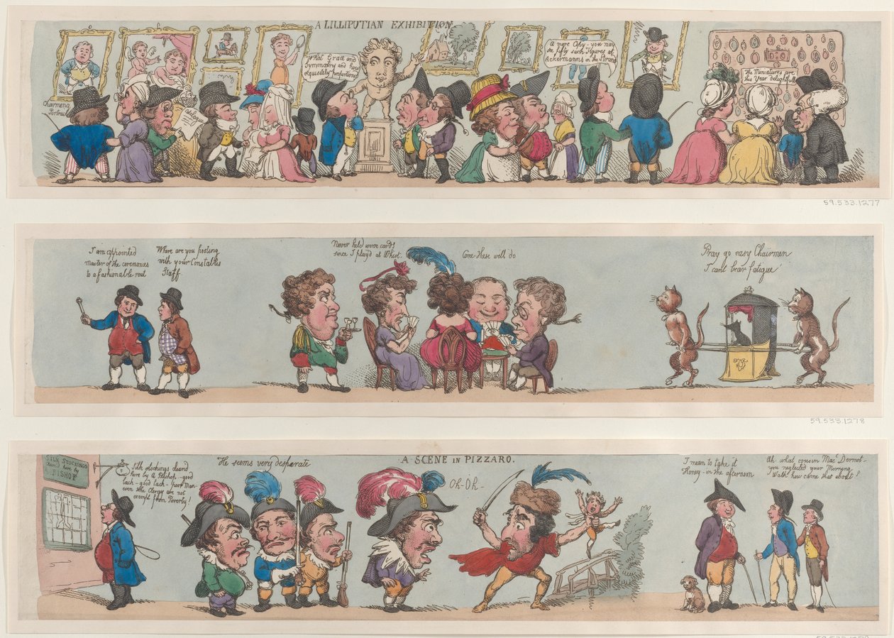 En scene i Pizzaro, Groteske grænser for værelser og haller, 1799-1800., 1799-1800. af Thomas Rowlandson