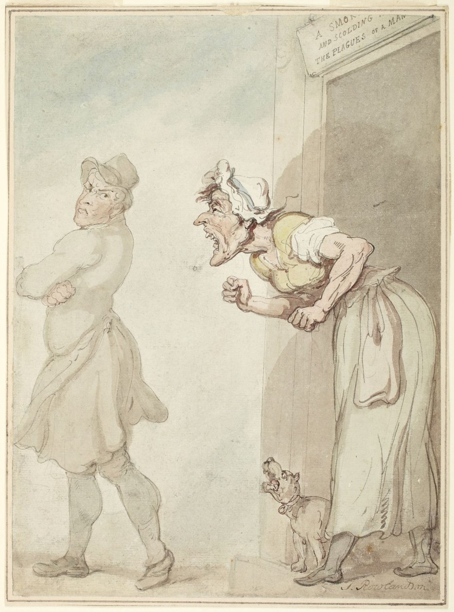 En røgende skorsten og en skældende kone: Menneskets plager af Thomas Rowlandson