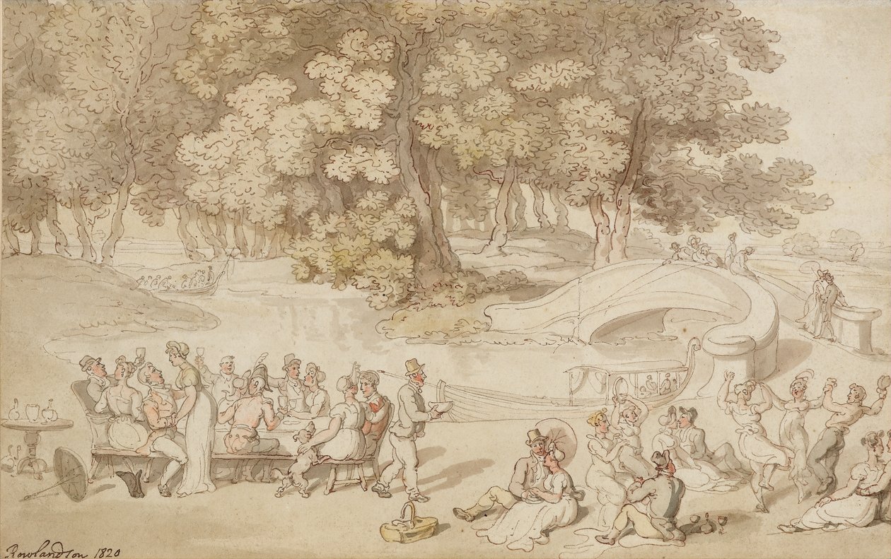En social helligdag, 1820 (pen og blæk med vask på papir) af Thomas Rowlandson