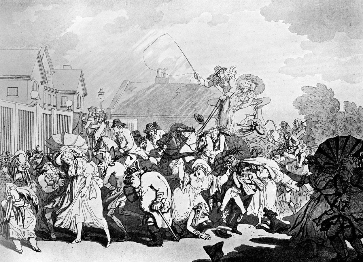A Sudden Squall in Hyde Park, c1791. af Thomas Rowlandson