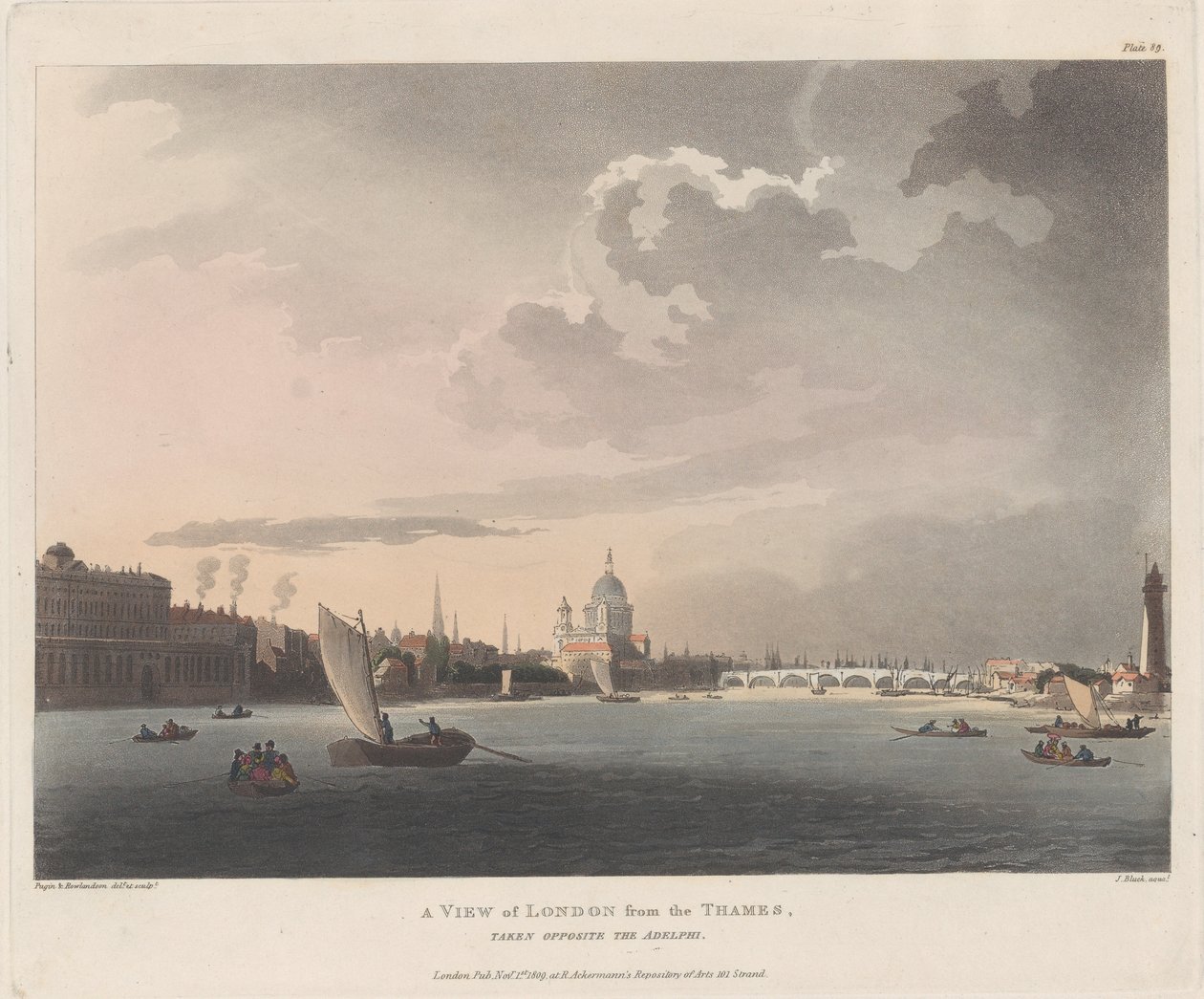 En udsigt over London fra Themsen, 1. november 1809., 1. november 1809 af Thomas Rowlandson