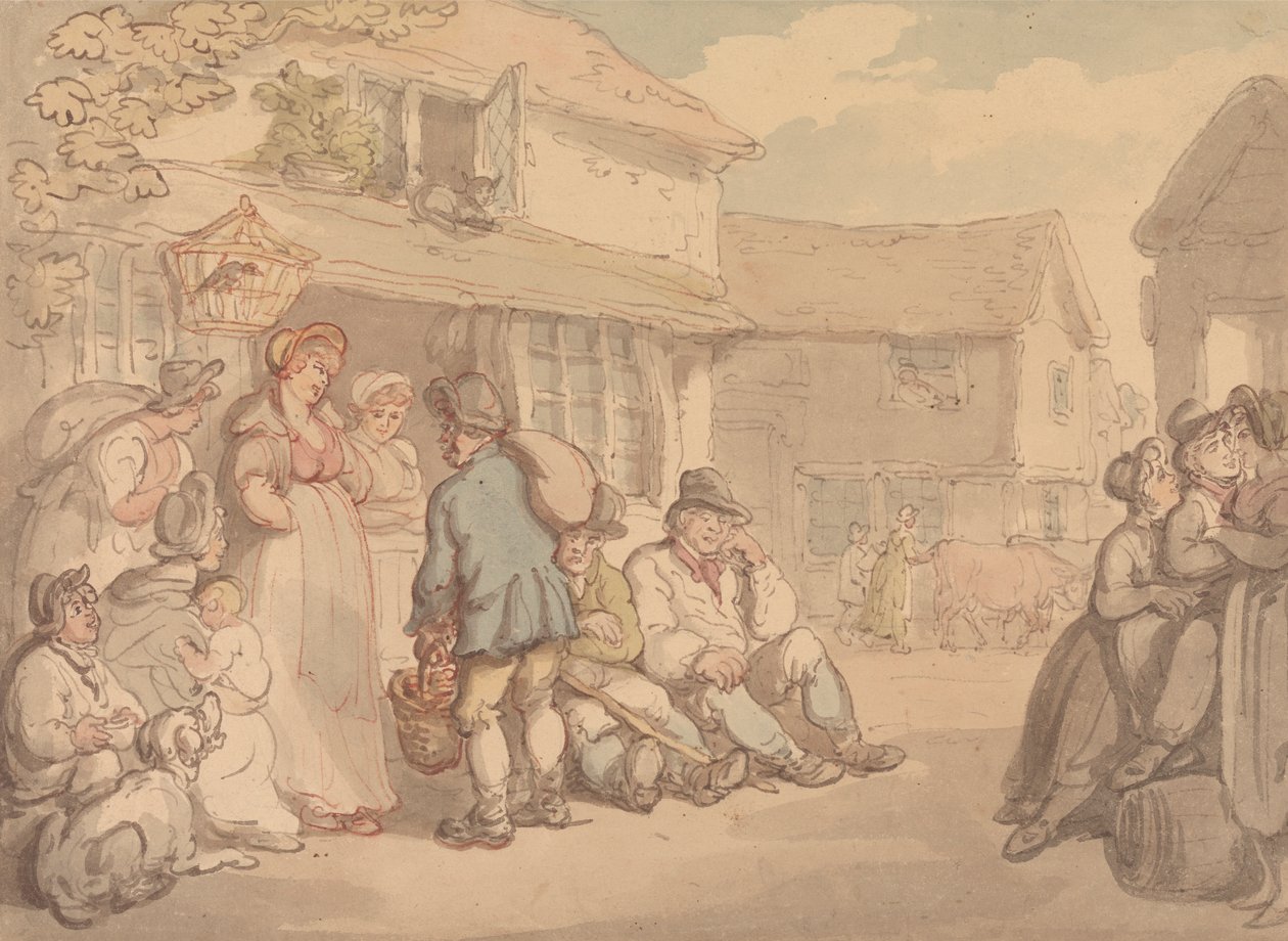 En landsbyscene med hvilende bønder af Thomas Rowlandson