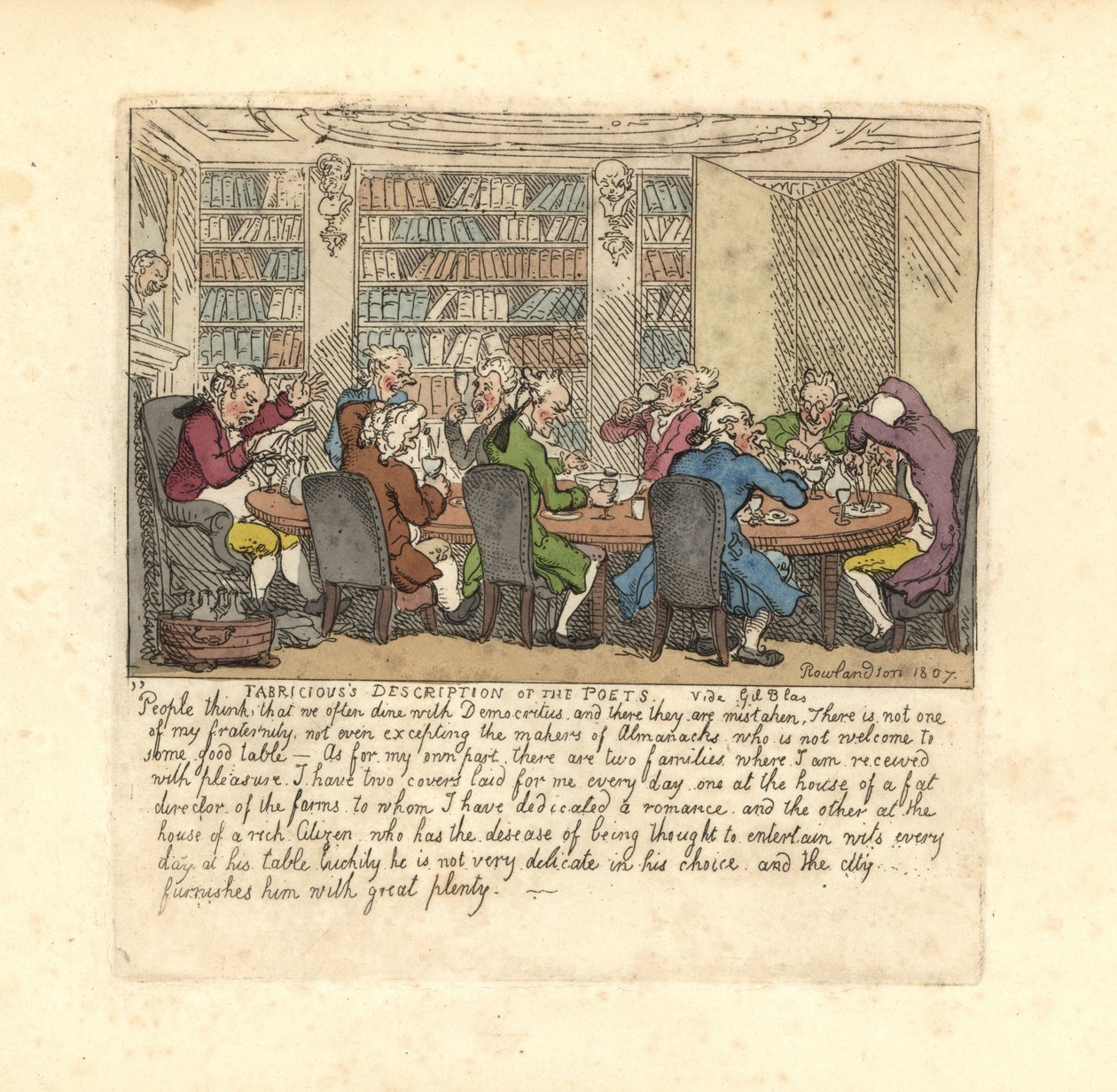 En gruppe forfattere, der spiser hjemme hos en rig borger. af Thomas Rowlandson