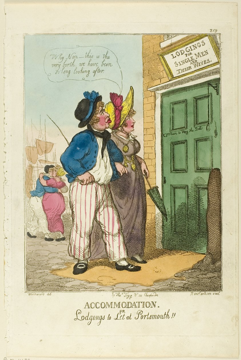 Indkvartering eller logi til leje Portsmouth af Thomas Rowlandson