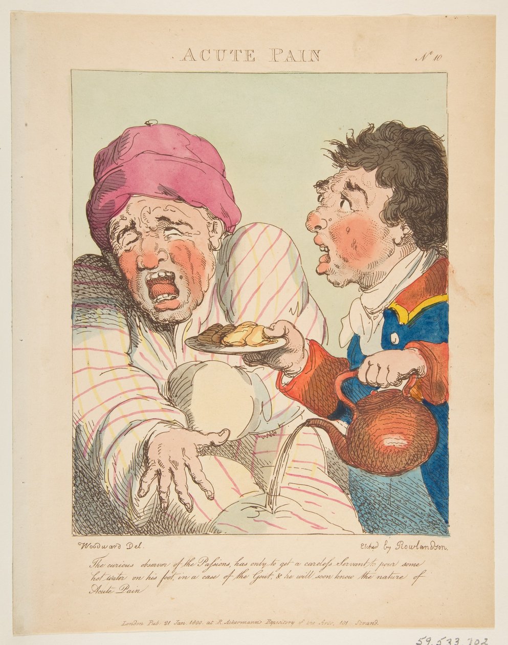 Acute Pain Le Brun Travested, eller Caricatures of the Passions, 21. januar 1800. af Thomas Rowlandson