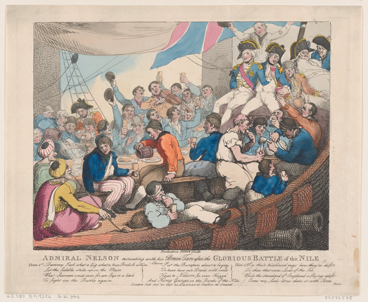 Admiral Nelson genskaber med sine modige tjærer efter det glorværdige slag ved..., 20. oktober 1798. af Thomas Rowlandson