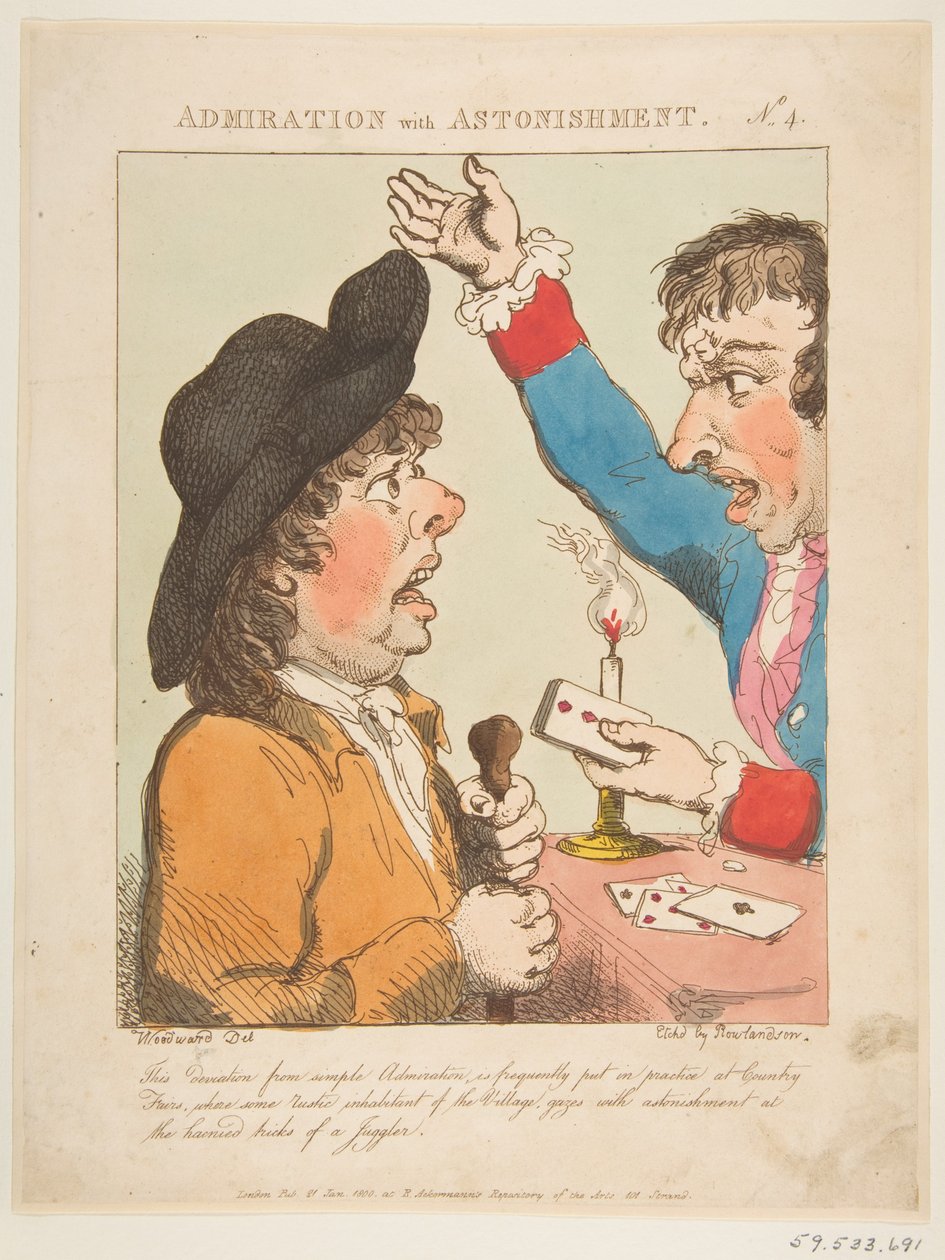Beundring med forbavselse Le Brun Travested, eller karikaturer af lidenskaberne, 21. januar 1800. af Thomas Rowlandson