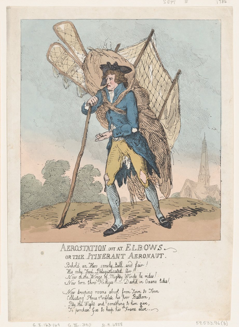 Aerostation ude ved Elbows, eller The Itinerant Aeronaut, 5. september 1785., 5. september 1785. af Thomas Rowlandson