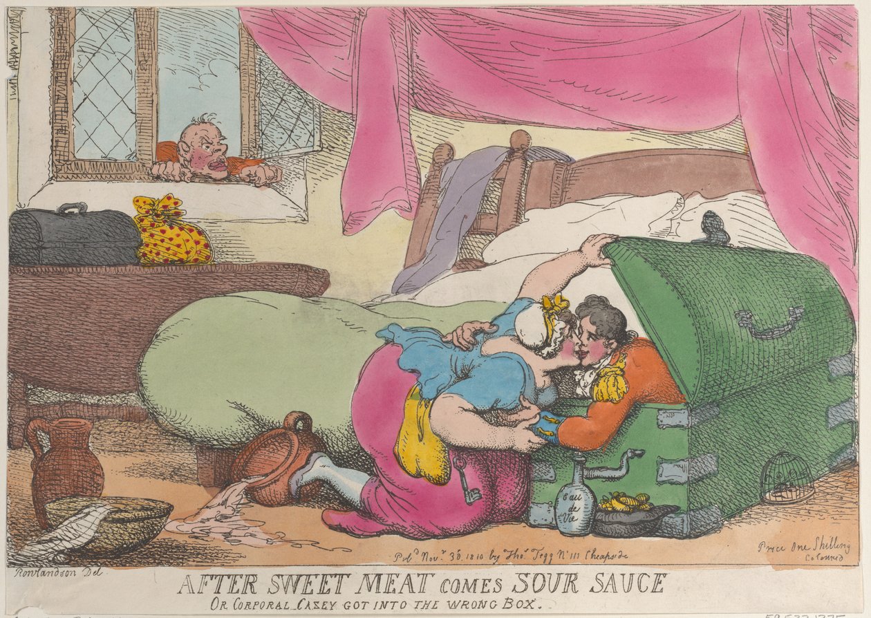 Efter sødt kød kommer sur sauce, eller korporal Casey kom i den forkerte æske, ..., 30. november 1810. af Thomas Rowlandson