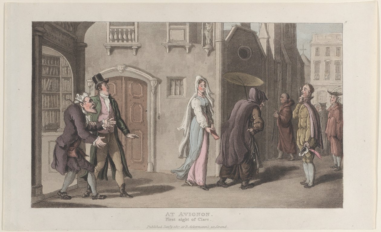 At Avignon, First Sight of Clara, fra Journal of Sentimental Travels in the ..., 1. december 1817. af Thomas Rowlandson