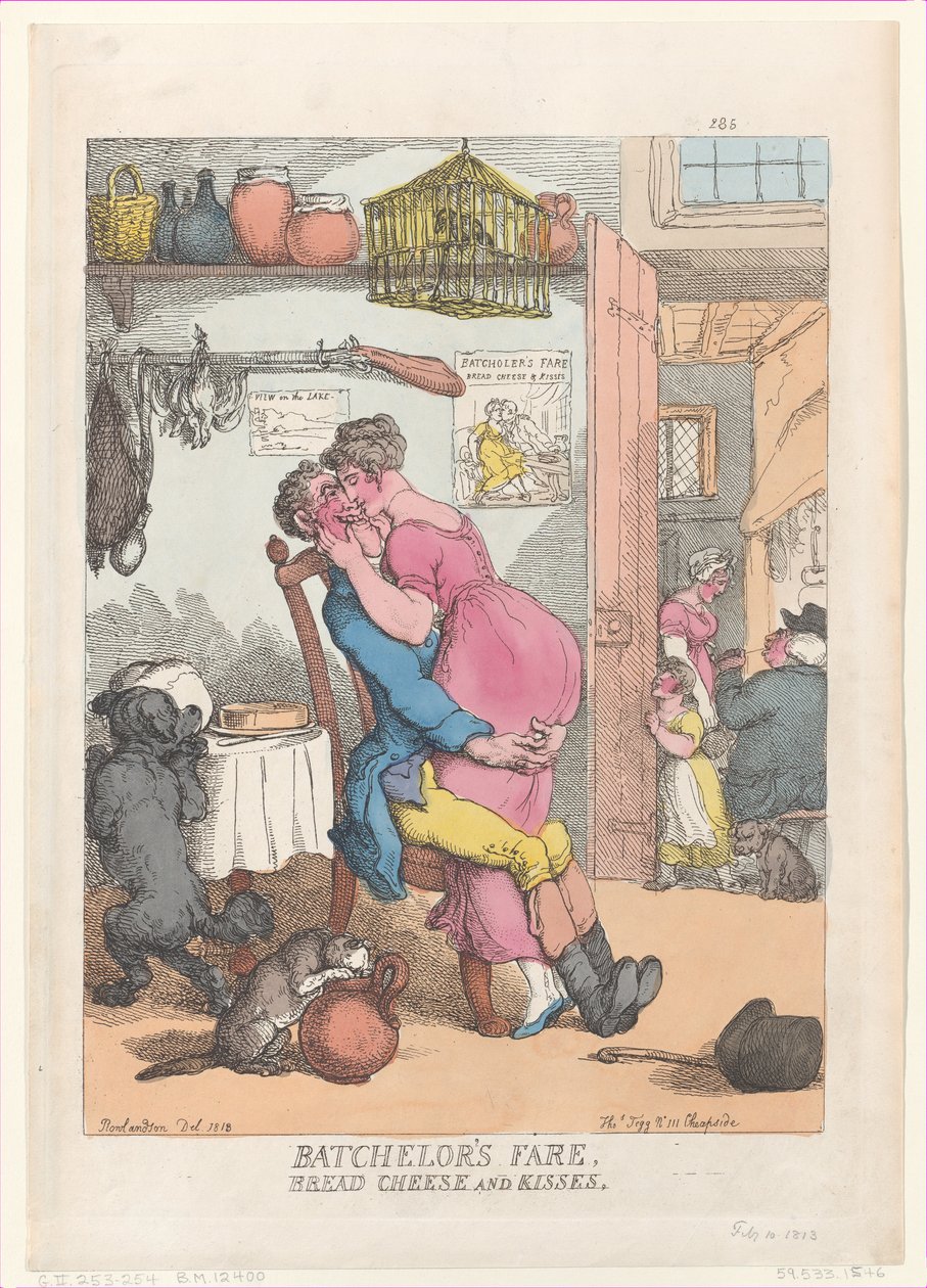 Bachelorkost, brød, ost og kys, 10. februar 1813., 10. februar 1813. af Thomas Rowlandson