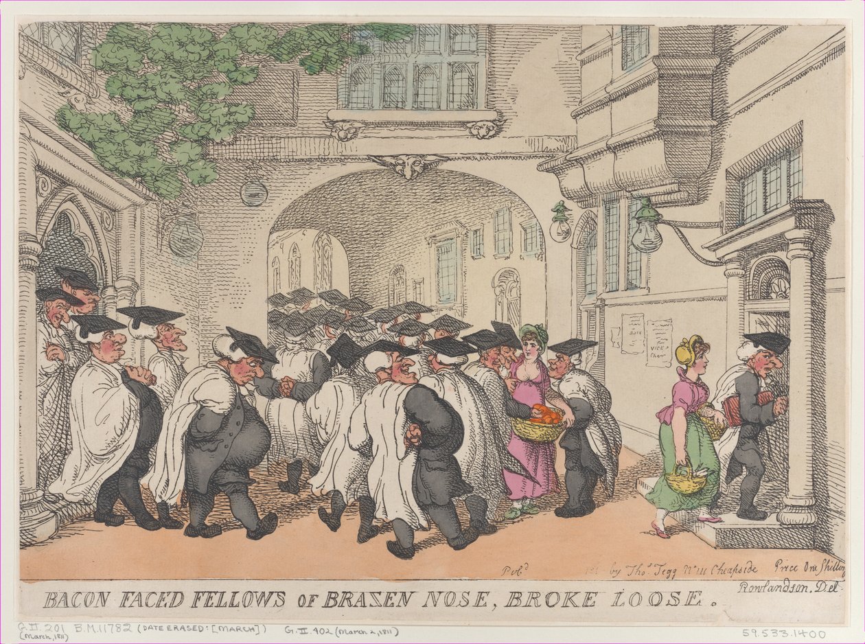 Bacon Face Fellows of Brazen Nose, Broke Loose, 1811., 1811. af Thomas Rowlandson