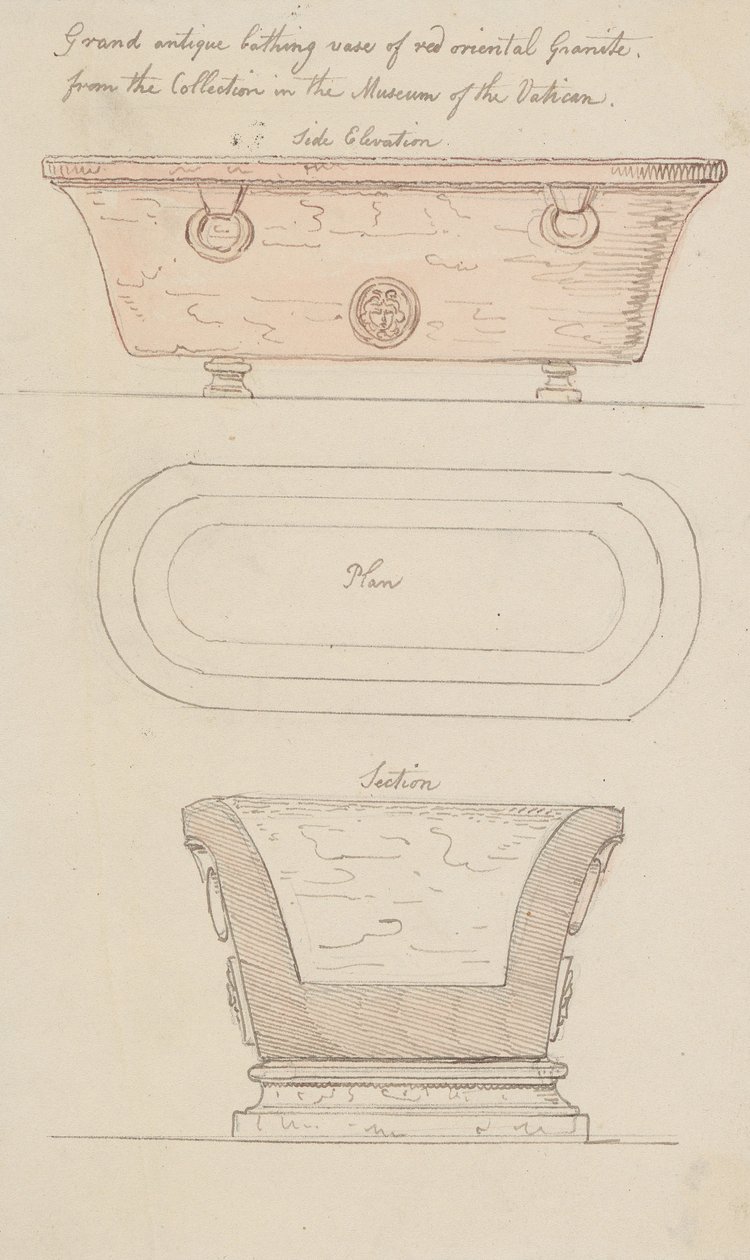Badekar af rød granit, Vatikanet af Thomas Rowlandson