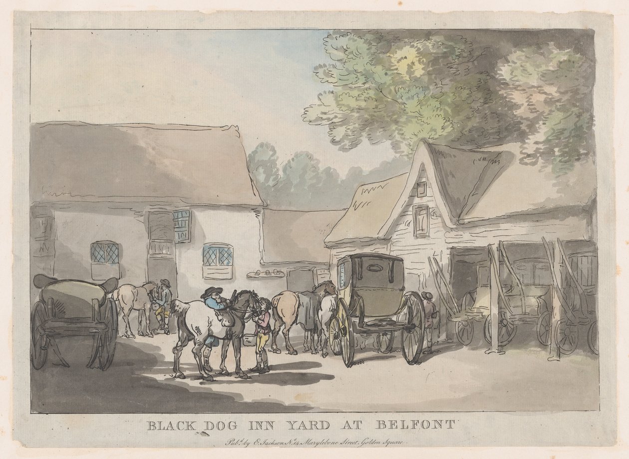 Black Dog Inn Yard ved Belfont, 1785-87., 1785-87. af Thomas Rowlandson