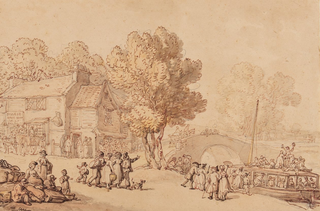 Om bord på en færge, ca. 1810 (blyant, blæk, pensel og wc på papir) af Thomas Rowlandson