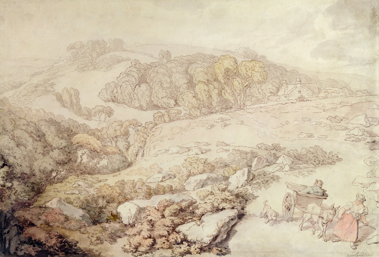 Bodmin Moor, North Cornwall, ca. 1825 (pen & blæk og akvarel på papir) af Thomas Rowlandson